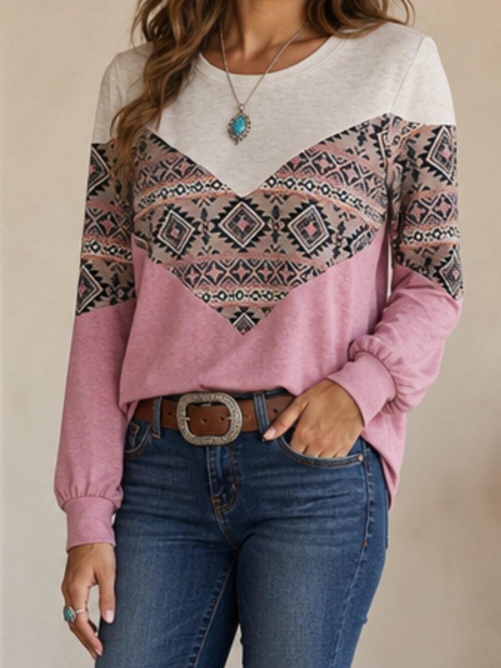 Twenty second Western Rodeo southwest tribal long sleeve sweater top medium